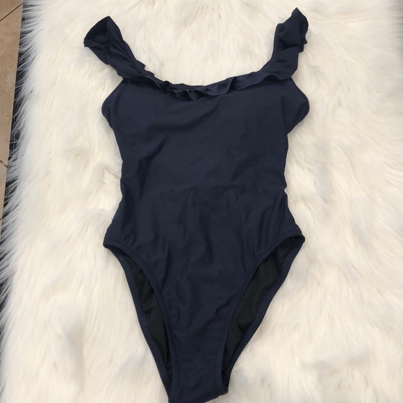 J. Crew Ruffle Scoop Back One-Piece Swimsuit Sz 12 - Picture 3 of 8